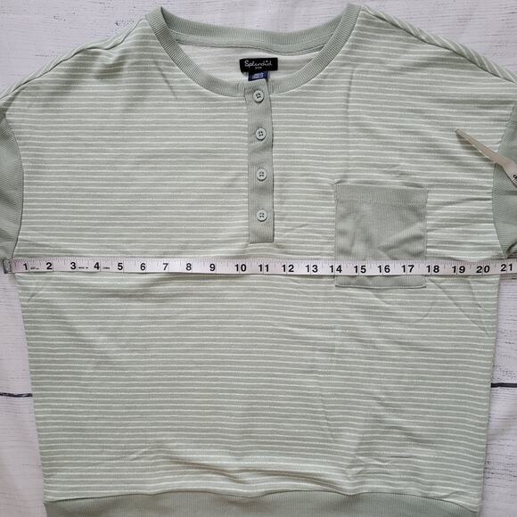 Splendid Size S Green Striped Lounge Top Soft Long Sleeve Chest Pocket Casual - Picture 5 of 9